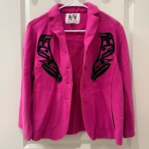 Dorothy Grant Feastwear Pink Wool Jacket Size 8 Haida Applique Native Art Canada